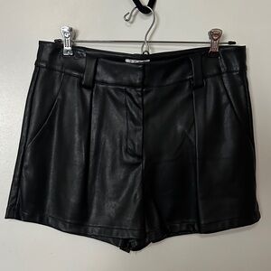 TCEC Black Faux Leather High-Waist Shorts